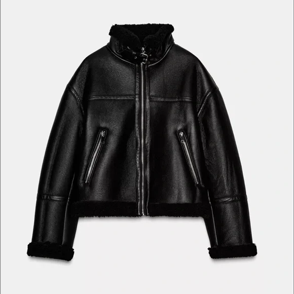 Zara double-faced fleece jacket in black - Picture 1 of 6